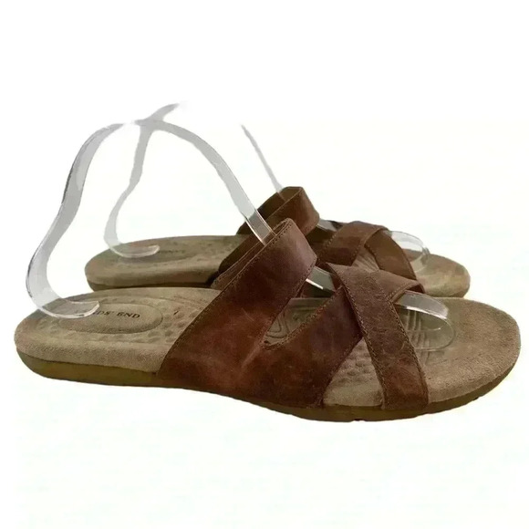 Lands end womens sandals size 10 41.5 brown leather cross cross slides - Picture 1 of 12